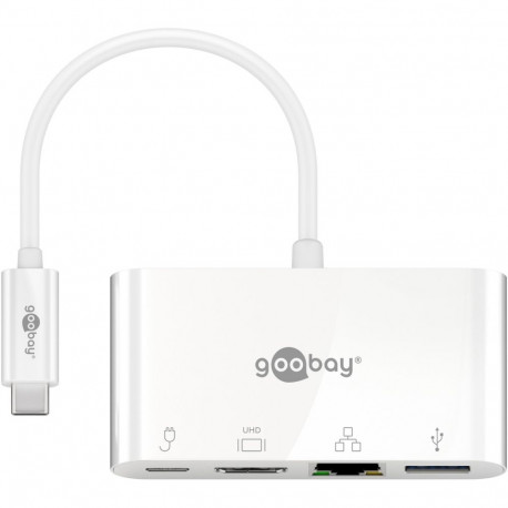 Goobay USB-C multiport adapter HDMI ja Ethernet, PD, valge