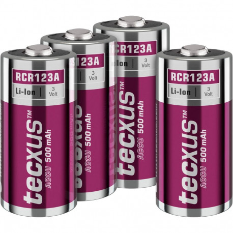 Tecxus RCR123 laetav – 500 mAh, 4 tk papist karbis