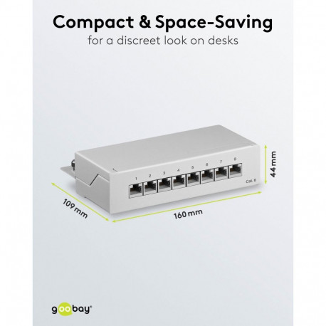 Goobay CAT 6 Mini/Desktop Patch Panel, 8 Port grey