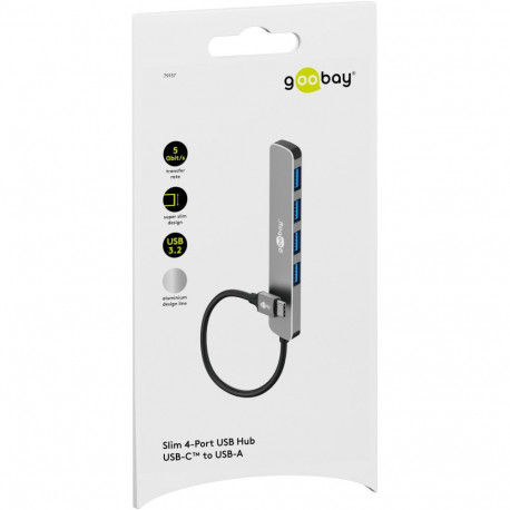 Goobay õhuke 4-pordiline USB-jaotur, USB-C - USB-A, 5 Gbit/s