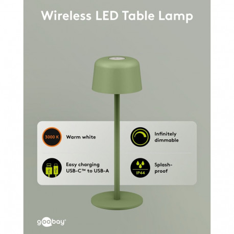 Goobay juhtmevaba LED laualamp, suurus S, 25 cm, roheline