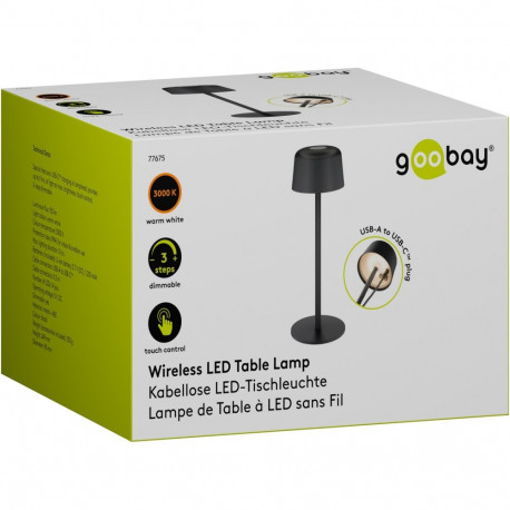 Goobay juhtmevaba LED laualamp, suurus S, 25 cm, must