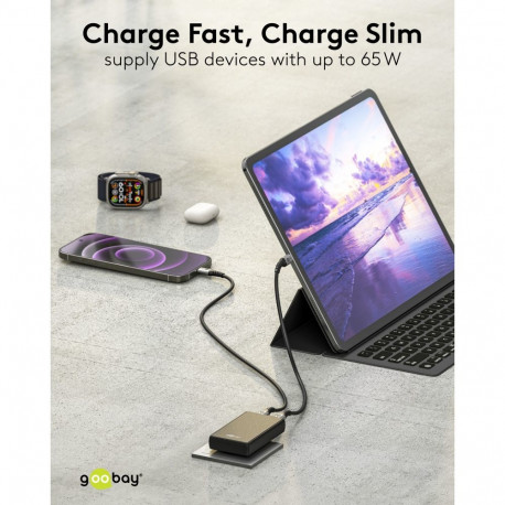 Goobay 65 W USB-C PD GaN Dual 90° lame must kiirlaadija