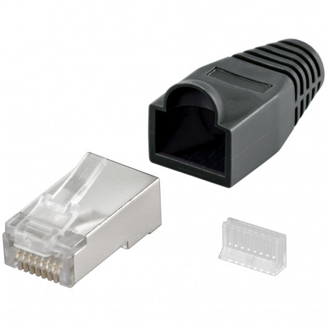 Goobay RJ45 Plug, CAT 5e STP Shielded with Strain-relief Boot black (10 tk)