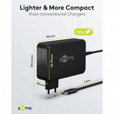 Goobay USB-C must sülearvuti laadija (90 W)