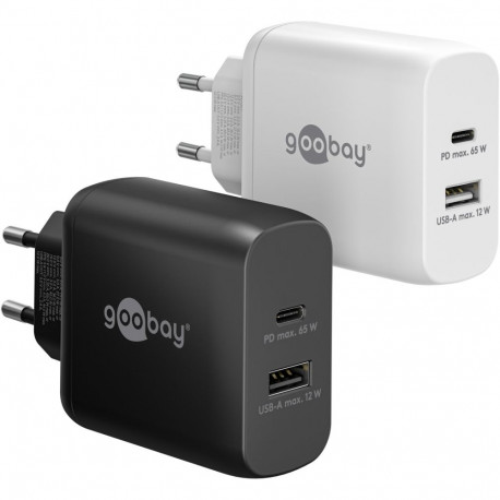Goobay 65 W USB-C PD GaN kahepordine kiirlaadija valge