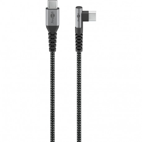Goobay USB-C - USB-C metallist pistikutega tekstiilkaabel (Space Grey/hõbedane), 90°, 0.5 m