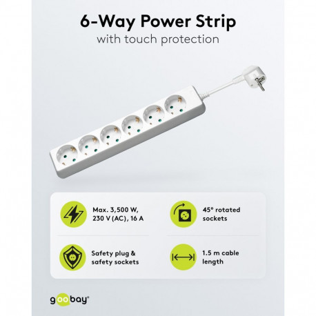 Goobay 6-Way Power Strip, 1.5 m, white 1.5 m