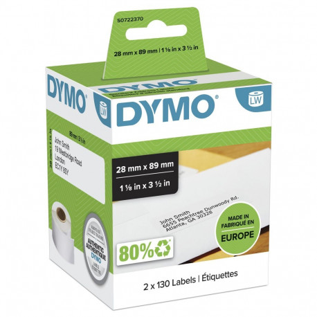 Dymo etiketid LabelWriter 28x89mm, must valgel