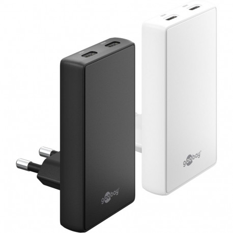 Goobay 65 W USB-C PD GaN kahe pordiga 90° lame kiirlaadija, valge