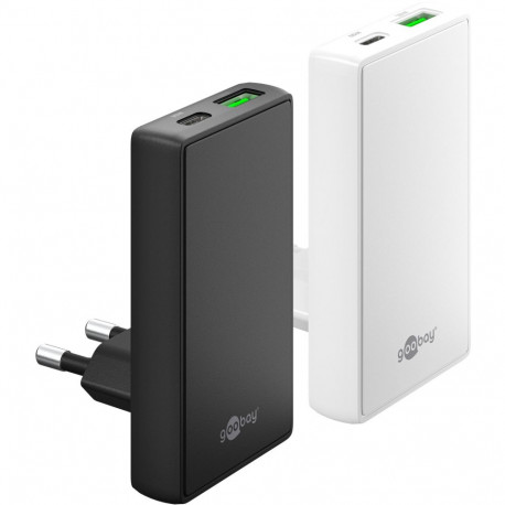 Goobay 65 W USB-C PD GaN lame kahe pordiga kiirlaadija 90° valge