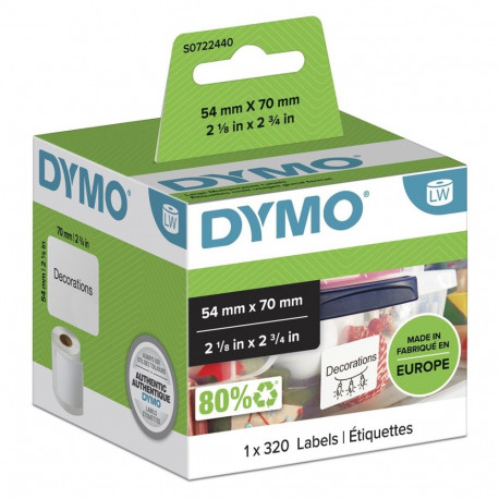 DYMO Authentic mitmeotstarbelised etiketid 54mm x 70mm, isekleepuvad, 320 kergesti eemaldatava etike