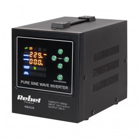 Rebel avariitoiteallikas POWER-500-LFP4 – puhta siinuslainega inverter 12V laadimisfunktsiooniga, 23