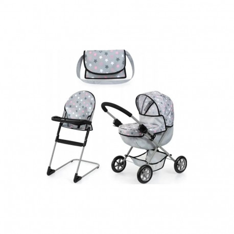 Bayer Doll's stroller and high chair set grey 13707AB