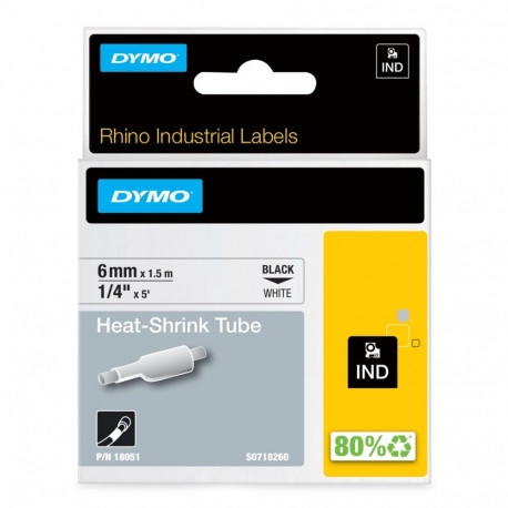 DYMO Rhino tööstuslikud termokahanevad kaablimärgistustorud 6mm x 1.5m Rhino märgistitele, must trük
