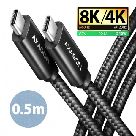 Axagon CABLE USB-C TO USB-C 0.5M 240W/8K BLACK BUCM4X-CM05AB