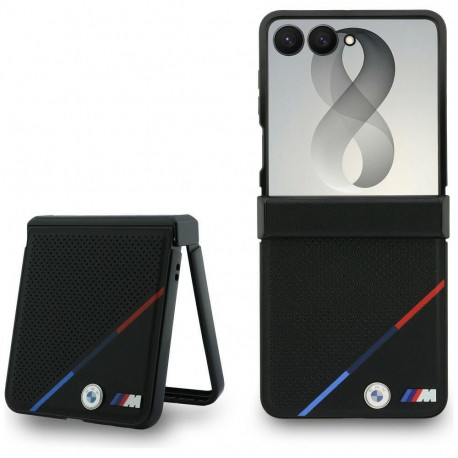 BMW case for SAMSUNG GALAXY Z FLIP 8 compatibile with MagSafe (Leather Perforated Tricolor Stripe Me