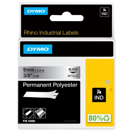"DYMO Rhino Band Polyes. 9mmx5.5m schwarz->metallic"