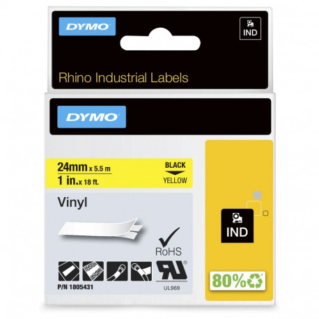 "Dymo Rhino 6000+ Vinyl 24 mm x 5,5 m schwarz auf gelb"