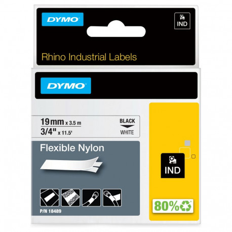 "Dymo Rhino Band IND, Nylon 19 mm x 3,5 m schwarz auf wei"