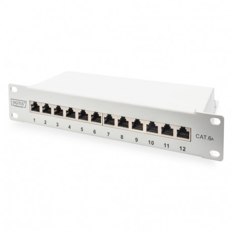 Digitus patch-paneel CAT 6A, varjestatud, 12-pordiline, 1HE, 10", hall