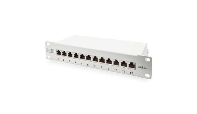 Digitus patch-paneel CAT 6A, varjestatud, 12-pordiline, 1HE, 10", hall