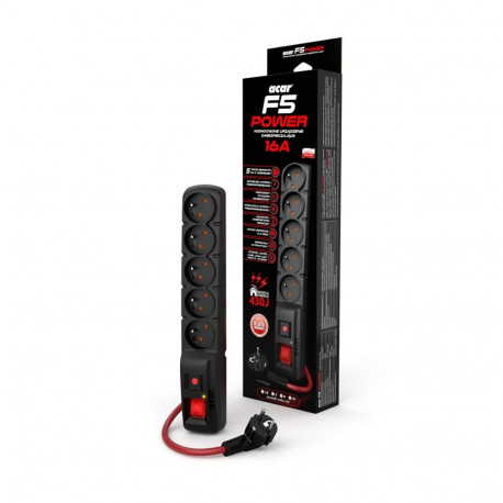 Power Extension Cord - Acar F5 POWER Black 5 Outlets 230 V 3 m