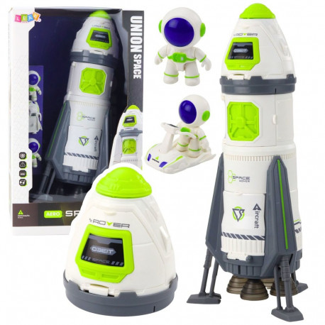 Kosmoserakett, astronautide figuurid, valgus ja helid