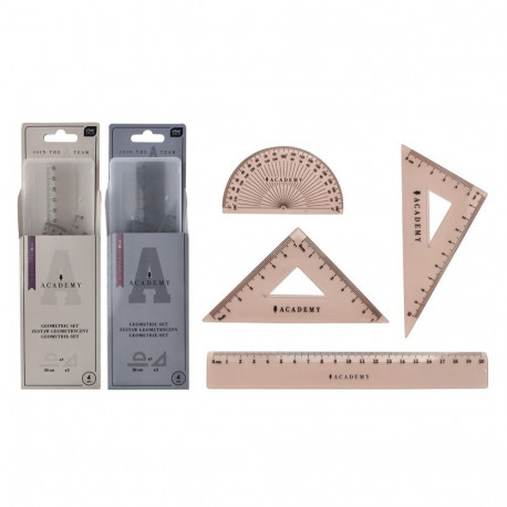Joonestuskomplekt Academy 20 cm joonlauaga, Interdruk (joonlaud, mall, kaks kolmnurka), assortii