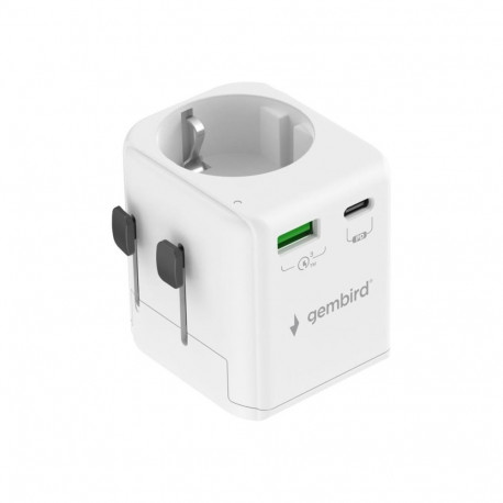 GEMBIRD maandusega universaalne reisivooluadapter 20W, valge