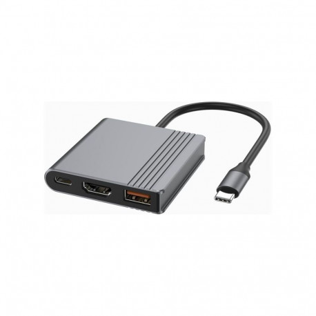 GEMBIRD USB Type-C 3-in-1 multi-port adapter USB port + HDMI + USB-C video space grey