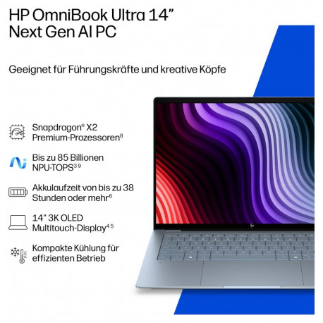 "HP OmniBook Ultra 14-kg0193ng Snapdragon X2 Elite X2E-90-100/32GB/2TBSSD/W11 Pro Touch"