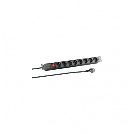 19" 1HE pistikupesaliist 8xCEE 7/3 lülitiga, alumiinium, must