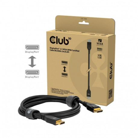CLUB3D DisplayPort™ 2.1 VESA DP80 sertifitseeritud kaabel 8K240Hz 2m/6.56ft
