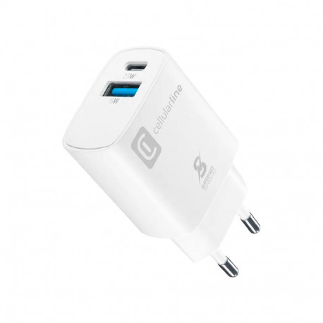 Telefoni laadija Cellular Line USB-C / USB-A 25W, valge