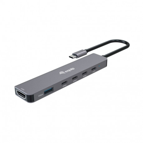 Equip multifunktsionaalne adapter 6 in 1, HDMI 4K/30Hz, USB-C x 4, USB-A x 1, 5Gbps, 100W USB PD