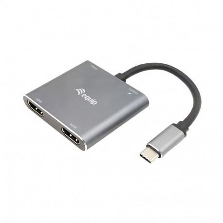 Equip USB-C adapter 4-ühes, kahe HDMI-liidesega USB-C jaotur USB 3.2 Gen 1 ja 100W USB PD-ga, MST-ad