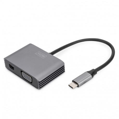 DIGITUS adapter USB-C pistik -> VGA pesa/MiniDP pesa 4K/30Hz 20cm