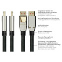 Python kaabel DisplayPort 1.4 - HDMI 2.0 nailonkattega 2m, must