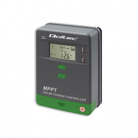 Qoltec päikeseenergia laadimisregulaator MPPT temperatuurisensoriga 10A 12V/24V LCD 2 x USB GEL LiFe