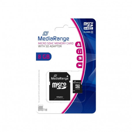 MEDIARANGE MEMORY MICRO SDHC 8GB C10/W/ADAPTER MR957