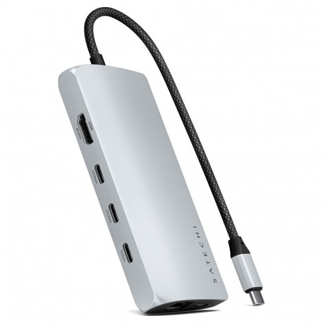 Satechi mitmepordiline USB-C-adapter 8K Ethernetiga V3, hõbedane