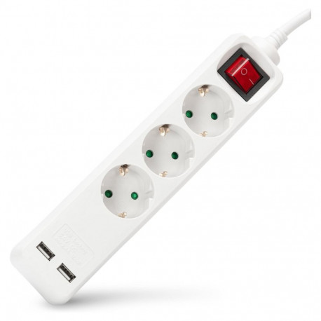 Entac pikendusjuhe 3-osaline USB 1,5m lülitiga, valge