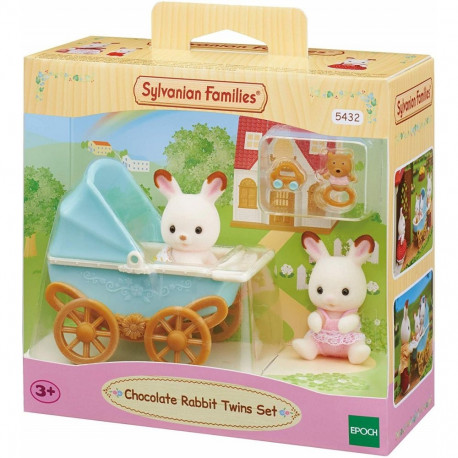 SYLVANIAN FAMILIES Chocolate rabbit twin babies & pram