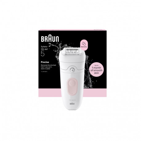 Braun epilaator Silk-épil 5 SE5-000 tööaeg (max) 40min 2 võimsusastet märg- ja kuivkasutus, valge/ro