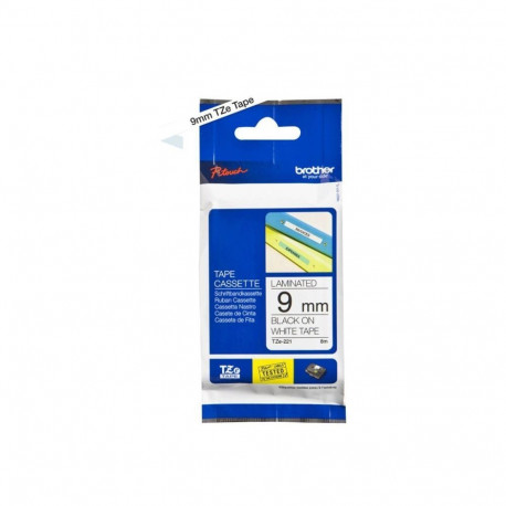 Brother TZe-221 Laminated Tape Black on White, TZe, 8 m, 9 mm
