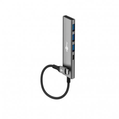 Goobay 76562 Slim 4-Port USB-Hub, USB-C auf USB-C /USB-A, 5 Gbit/s, Grey