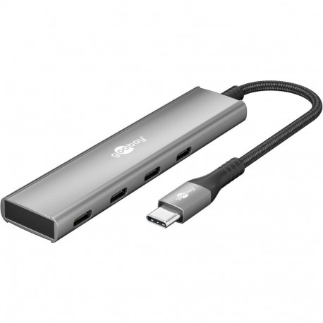 Goobay 76564 Slim 4-Port USB-Hub, USB-C auf USB-C , 5 Gbit/s, Grey