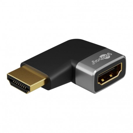 Goobay 72010 HDMI Angled Adapter 90 Horizontal, 8K @ 60 Hz, Gold-Plated, Black, Silver