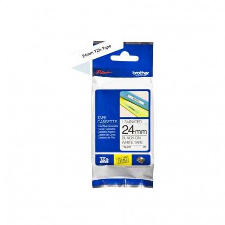 Brother TZ-251 Laminated Tape Black on White, TZe, 8 m, 2.4 cm